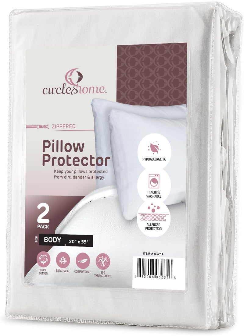 CirclesHome Pillow Protectors 2 Pack Body (20 x 55) Zippered - 100% Cotton Breathable Pillowcases - Protects Pillows from Dirt, Dust and Debris (Body- Set of 2 - 20x55) - Image 1